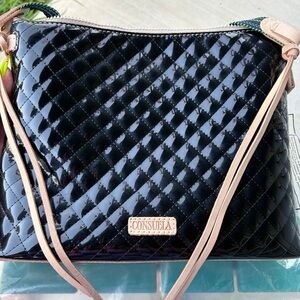 Consuela**RARE**NEW**Jax Black Quilted Downtown Crossbody Bag with Tan Accents